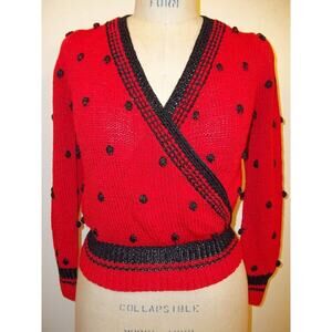 Lillie Rubin Vintage Red & Black Popcorn Knit Sweater S